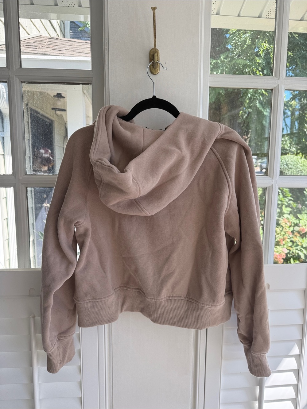 Women's Half-Zip Hooded Cropped Pullover - Taupe Large - Picture 3 of 3